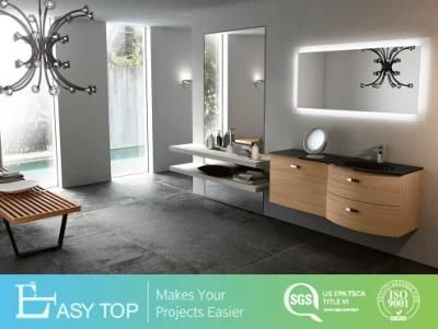 Contemporary Solid Wood Curved Door Bathroom Vanity with Above Counter Cabinet