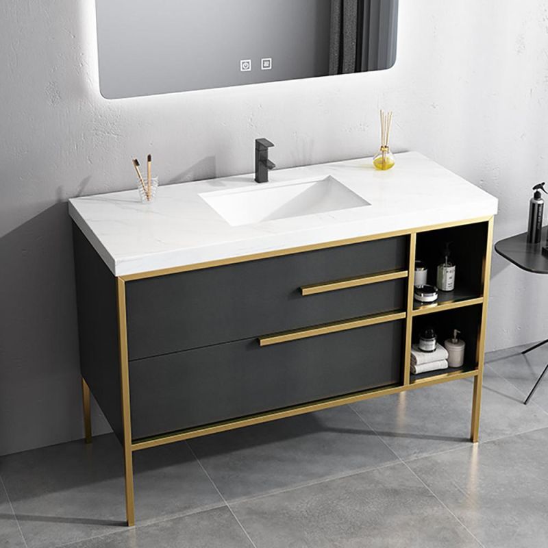 Green Floating Bathroom Vanity Stone Top Ceramics Undermount 1 Drawer & Shelf