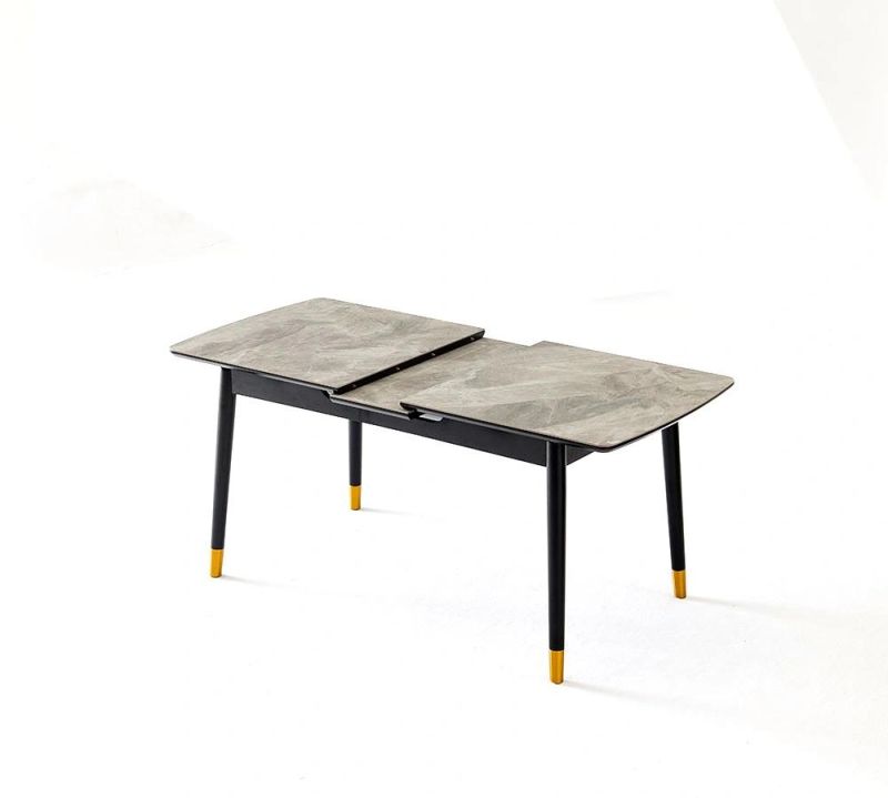 Solid Wood Legs Restaurant Furniture Grey Marble Dining Table