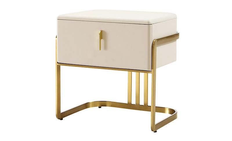 Zhida Bedroom Furniture Luxury Italian Style Bedside Table High Density Board Modern Simple Design Villa Double Drawer Metal Leg Nightstand