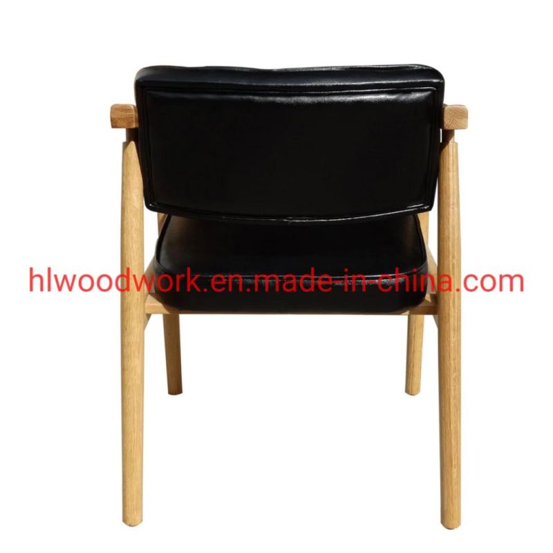 Leisure Chair Dining Chair Oak Wood Frame Natural Color Black PU Cushion Wooden Chair furniture Living Room Furniture