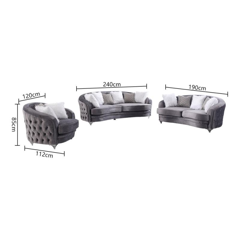Wholesale Modern Living Room Black Velvet 3 Seater Fabric Home Sofa with Pillows