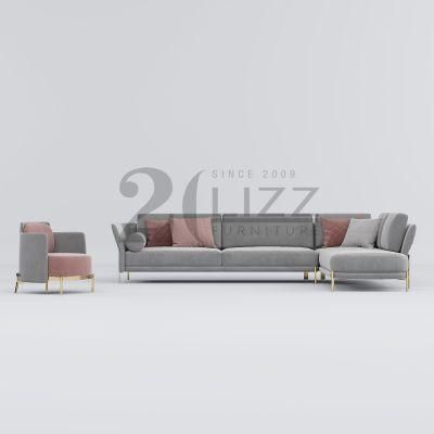 Non Inflatable European Style Modular Living Room Furniture Modern Velvet Fabric Sofa with Stainless Steel Legs