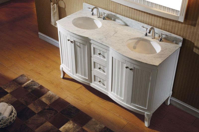 European Marble Countertop Solid Wood Bathroom Cabinet