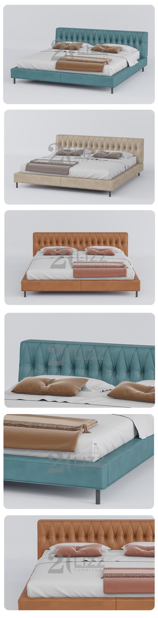 High End Modern Simple Fabric Bedroom Furniture Set Luxury Vilia Master Double Bed for Home Hotel