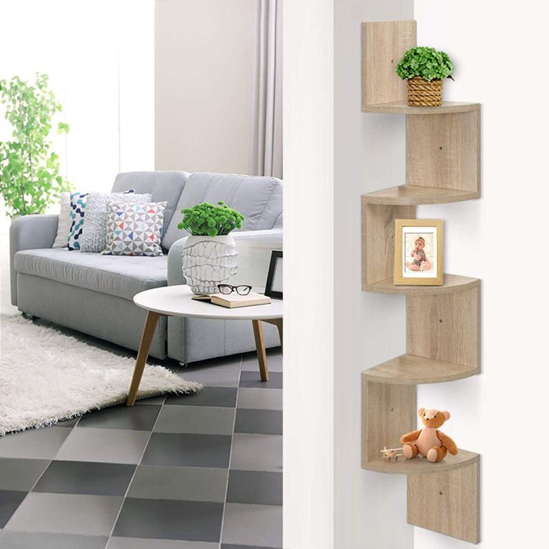 Corner Wall Shelf Wooden Floating Display Bookshelf Bedroom Furniture