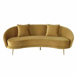 Modern Leisure Velvet Home Hotel Office Outdoor Garden Furniture Cambered Sofa for Living Room and Bedroom with Wood Frame