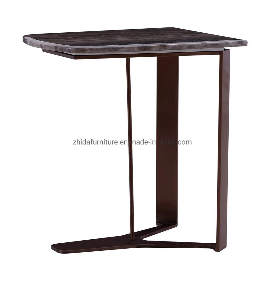 Champagne Gold Metal Side Table with Living Room Sofa