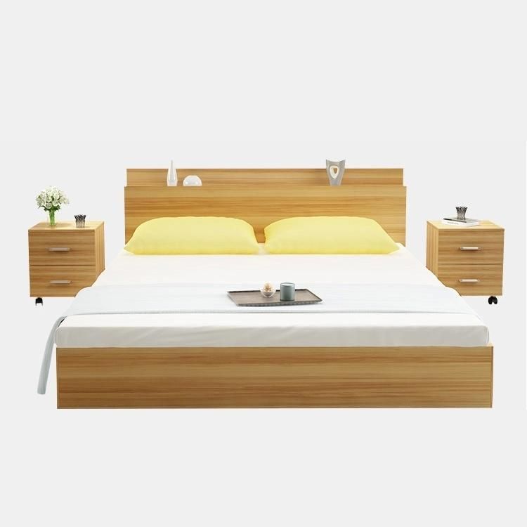 Customized Design Modern MDF/Particle Board Wooden Bed with Night Stand Factory Supply