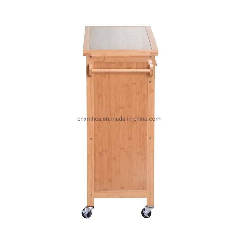 Modern Durable Home Furniture Bamboo Kitchen Trolley with Storage Cabinet & Towel Rack Bar Serving Cart Kitchen Trolley Cart with Wheels