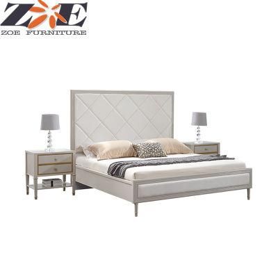 Foshan Latest MDF High Gloss Cream Bed with Soft Headboard
