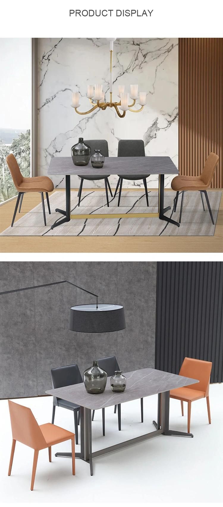 Home Modern Furniture Steel Frame Rectangle Marble Hotel Dining Table