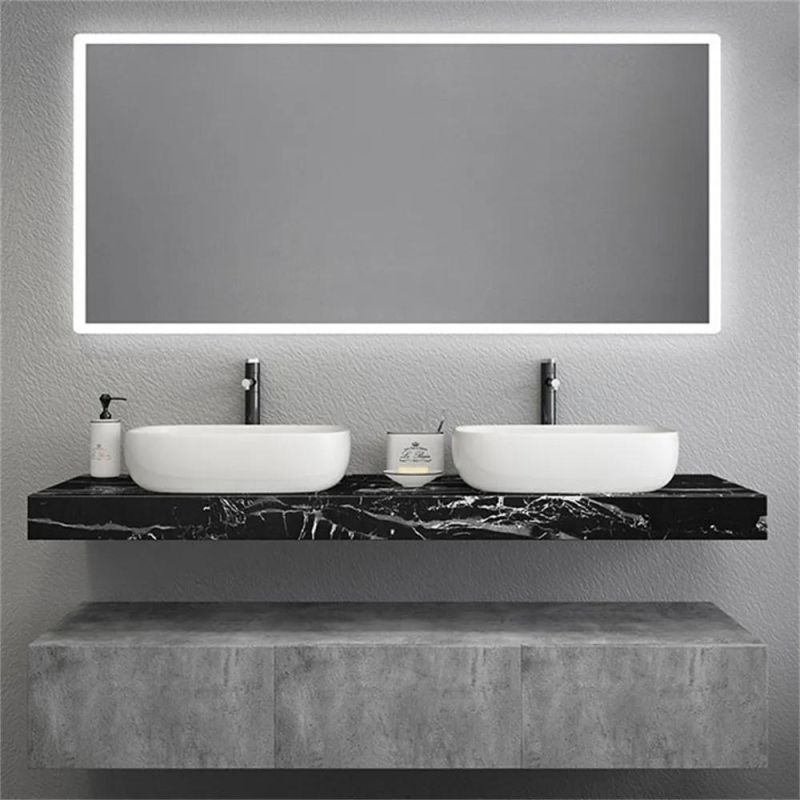 Green Floating Bathroom Vanity Stone Top Ceramics Undermount 1 Drawer & Shelf
