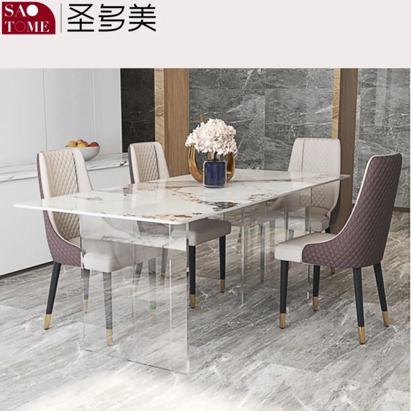 Modern Living Room Rock Board Furniture Transparent Flat Long Foot Dining Table