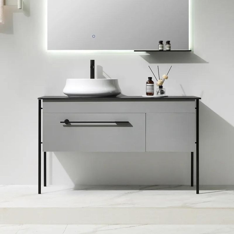 31" Modern Black Floating Stone Top Bathroom Vanity with Undermount Sink & Drawer