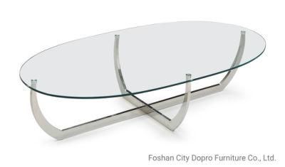 Hot Sale Stainless Steel Cross Stand Coffee Table with Glass Top