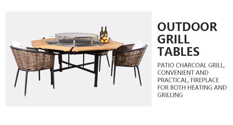 Modern Wholesale Wooden Table and Chair Rattan Outdoor Dining Set Wicker Garden Furniture