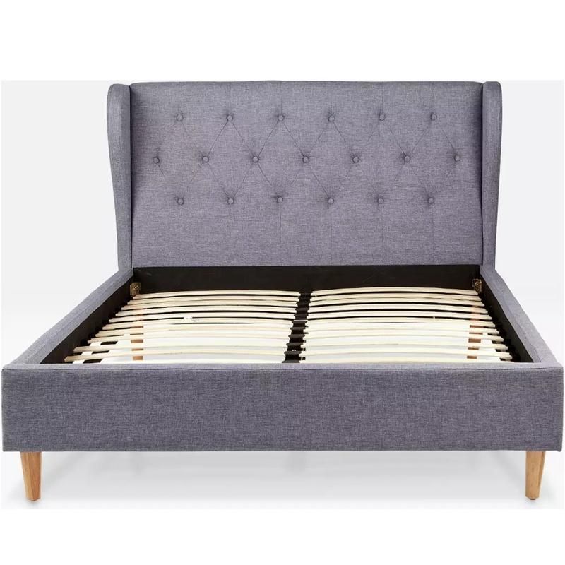 New High Headboard Upholstery Ambassador King Size Fabric Soft Bed with Button
