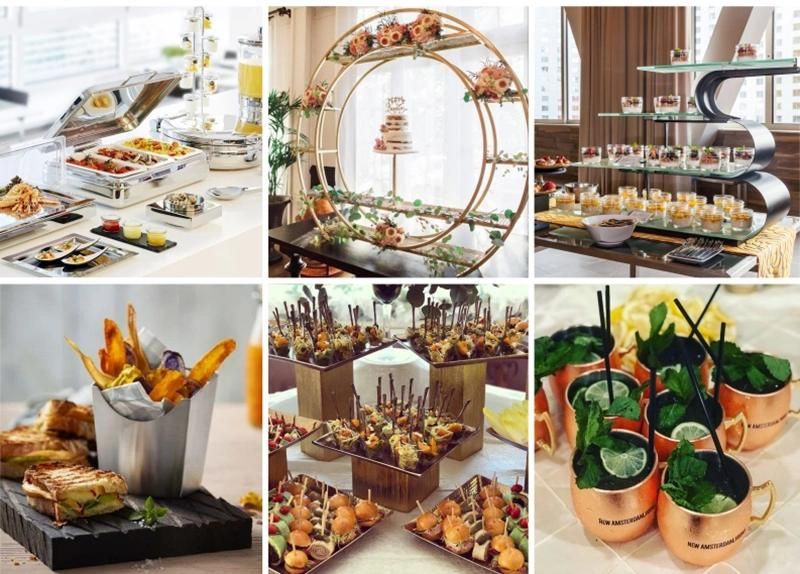 Wedding Decorations Rose Gold Mirror Tempered Glass Top Antique Stainless Steel Restaurant Hotel Banquet Luxury Modern Catering Buffet Tables Furniture for Home
