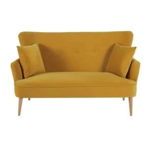 Modern Leisure Wooden Velvet Home Hotel Office Outdoor Garden Furniture High Back Sofa for Living Room and Bedroom with Wooden Legs