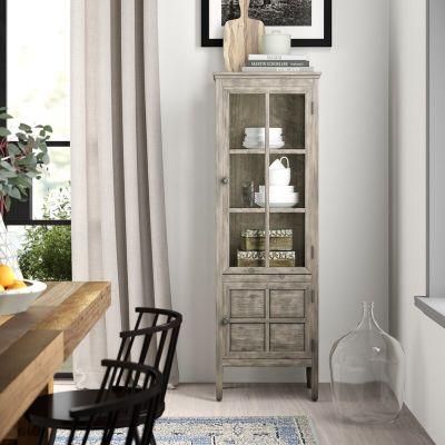 Unique Design Antique Ash Accent Tall Cabinet Living Room Furniture with Glass Door