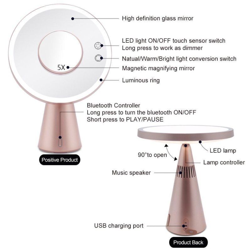 Round Light LED Makeup Mirror with Bluetooth Speaker