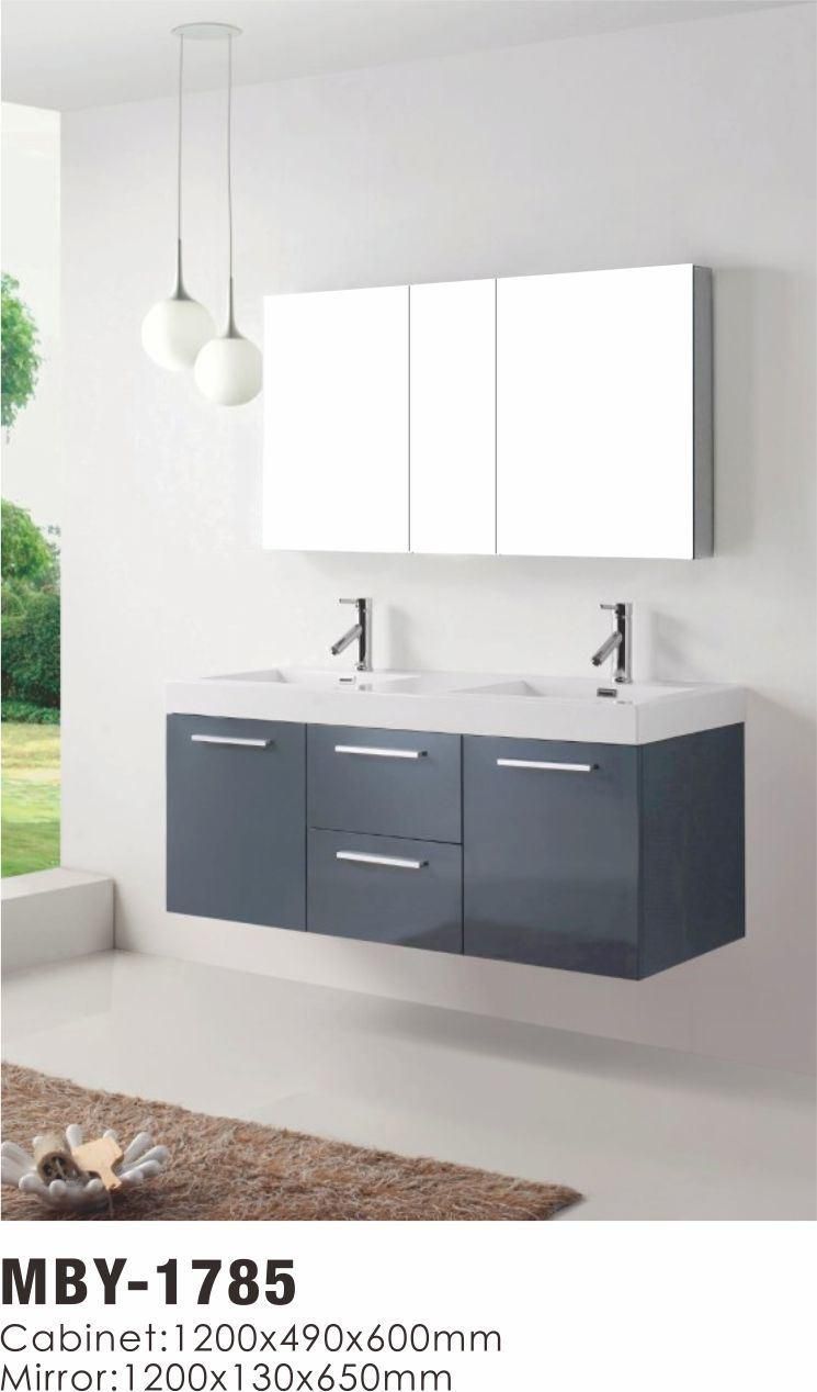 Double Cabinet MDF Bathroom Vanity with Ceramic Basin