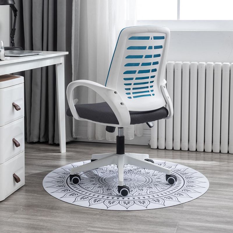 Tianjin Bazhou Modern Simple Fancy Blue Custom White Frame High Back Support Guest Arm Rest Wheels Office Chairs