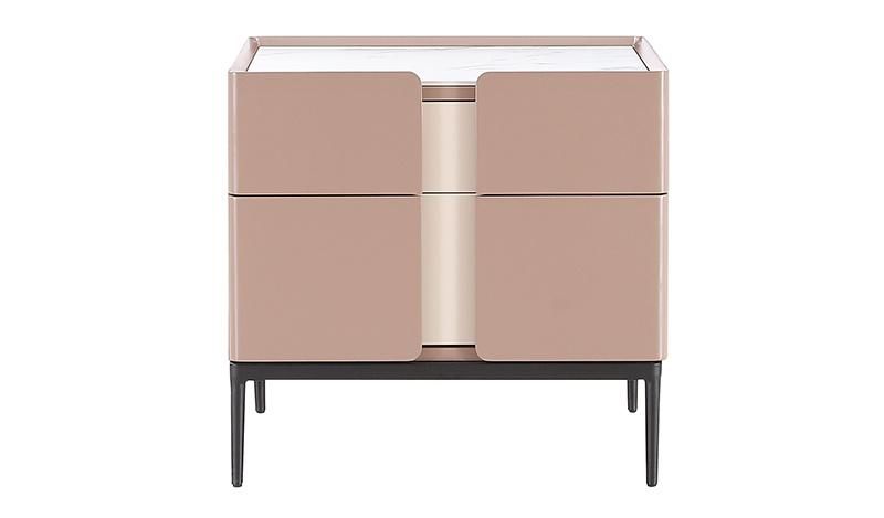 Zhida Bedroom Furniture Luxury Italian Style Bedside Table High Density Board Modern Simple Design Villa Double Drawer Metal Leg Nightstand