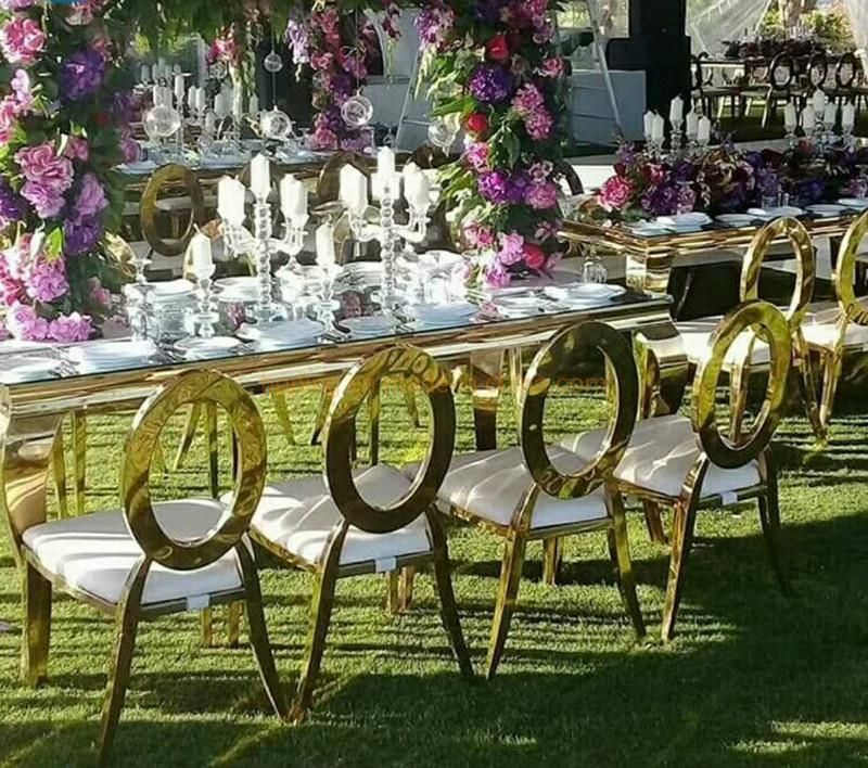 Modern White Leather Hotel Chair Stainless Steel Furniture Gold Metal Wedding Chairs