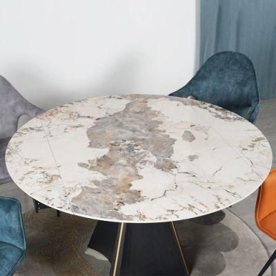 Luxurious Minimalist Design Hotel Dining Table and Chair Modern Ceramic Home Round Electrolic Extendable Dining Table