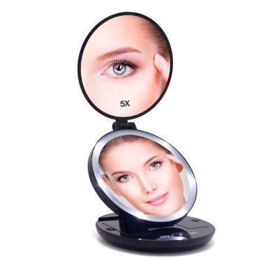 Round 5X/10X Magnifying Double Sides Foldable Portable LED Pocket Makeup Mirror