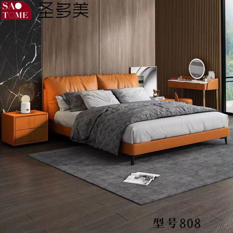 Modern Hotel Bedroom Furniture Sky Blue Belt Hardware Russia Imported Larch Double Bed
