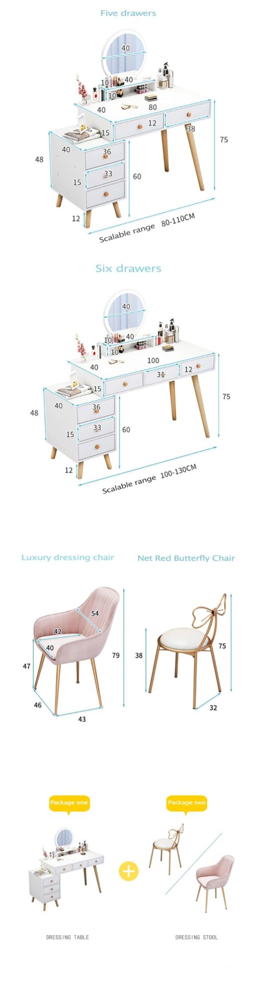 Solid Wood Legs Light Luxury Dressing Table Bedroom Modern Minimalist Storage Cabinet Integrated Nordic Dressing Table Net Red Ins Wind 0007