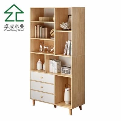 Oak Color MDF Faced Melamine Bookshelf with Wood Feet