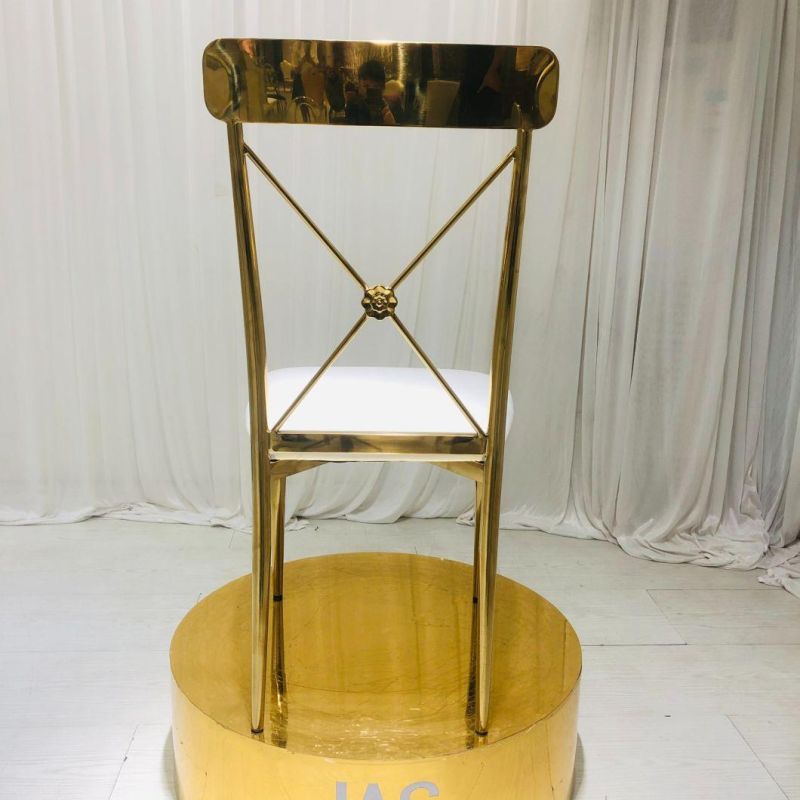 Elegant Cross Back Gold Stainless Steel Chair for Wedding Event