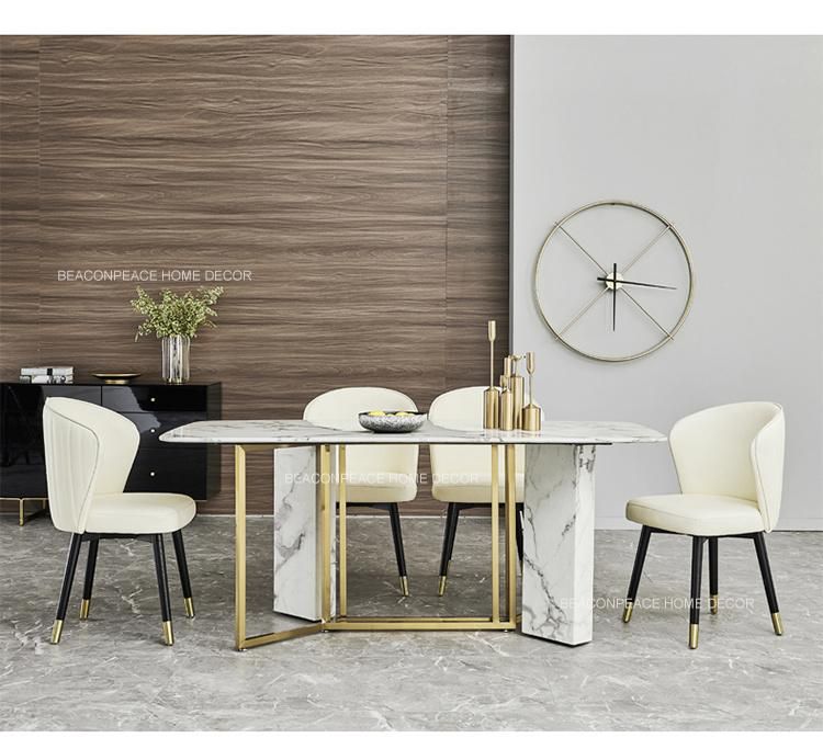 Modern Dining Room Furniture Marble Top Stainless Steel Dining Table