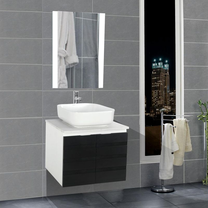 Brown PVC Bathroom Vanity with Mirror Cabinet