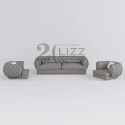 Exclusive Modern Design Grey Button Simple Home Hotel Furniture Sectional Leather Sofa