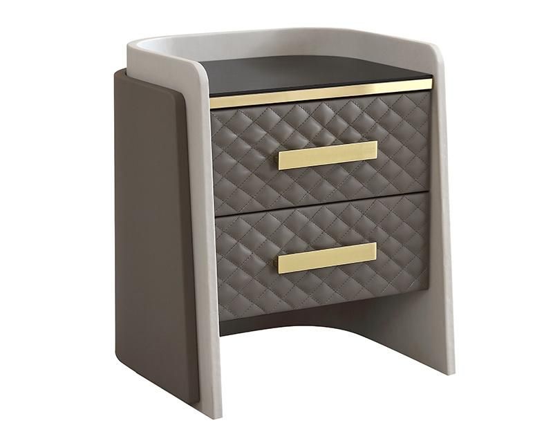 Zhida Bedroom Furniture Luxury Italian Style Bedside Table High Density Board Modern Simple Design Villa Double Drawer Metal Leg Nightstand