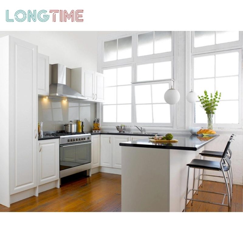 Flat Apartment Contemporary Small U-Shaped Design White Melamine Hampter Door Kitchen Cabinet
