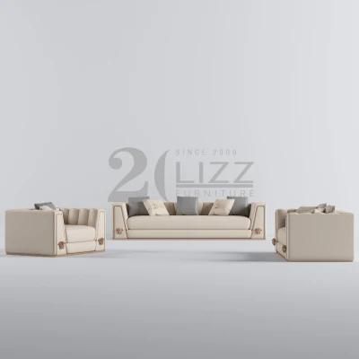 2022 Latest New Design Modern Gold Metal Portrait Decoration Living Room Genuine Leather Sofa Set