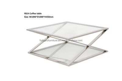 Dopro Simple Style Stainless Steel Polished Silver Coffee Table Fb24, with Clear Tempered Glass Table Top