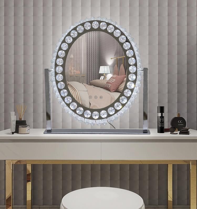 Oval Shape Desktop Crystal Makeup Mirror with Light for Make-up