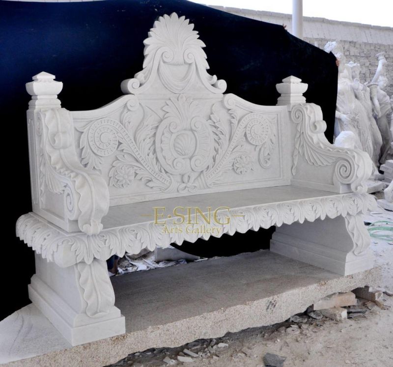 New Design Modern Hand Carved Woman Statue Outdoor Park White Marble Bench for Garden