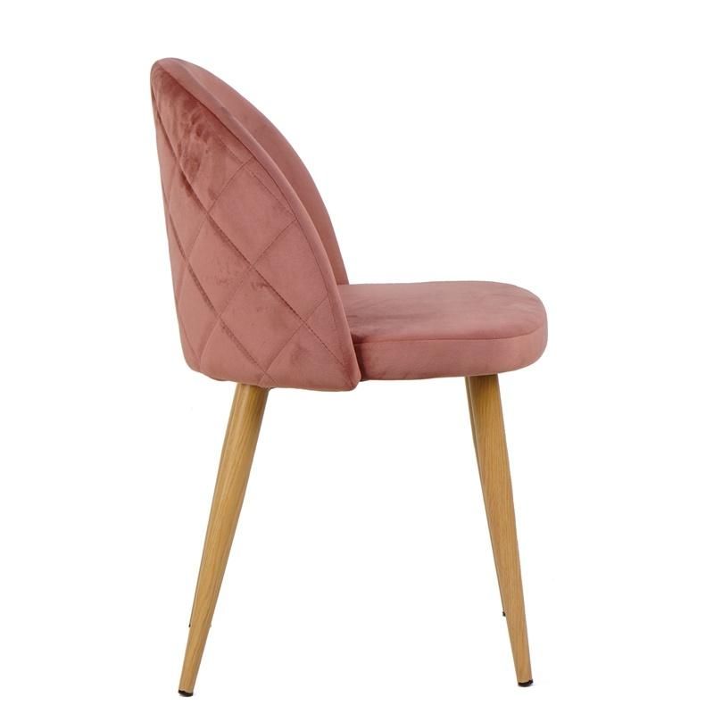 Pink Velvet Seat Wooden Legs Chair for Dining Room Use Modern Chair