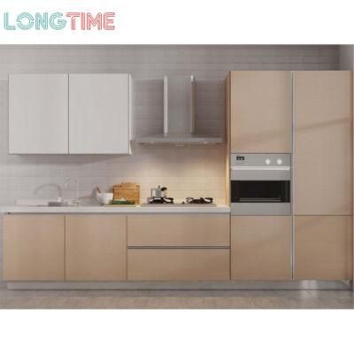 China Supplier High Gloss Luxury White Lacquer Kitchen Cabinet Units Set with Discrete LED Lighting