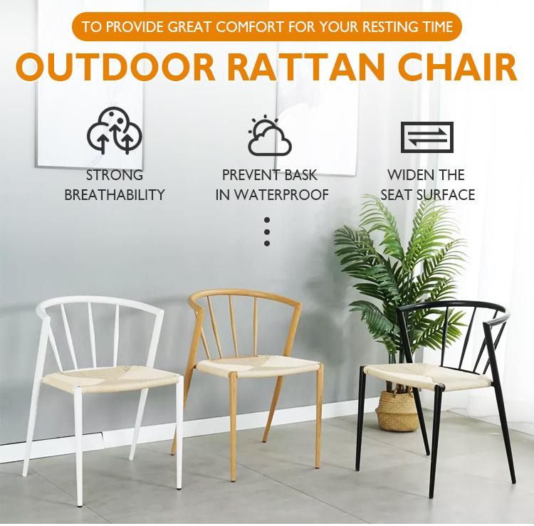 Wholesale Outdoor Metal Style Wooden Effect Legs Dining Coffee House Rattan Restaurant Chair