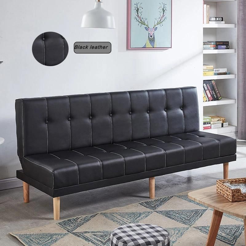 Modern Home Bedroom Furniture Black Leather Folding Bed Sofa for Living Room