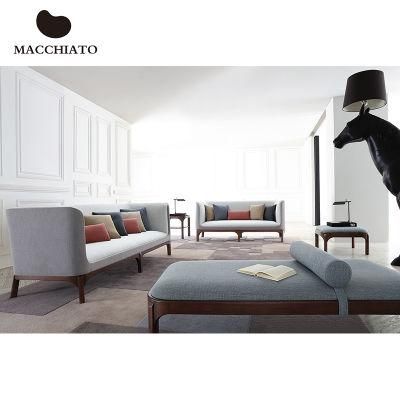 Zhida Home Furniture Supplier Villa Living Room Solid Wood Leg Couch Reception Low Back Fabric Sofa for Sale